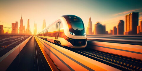 Blurred motion of a monorail train Generative AI