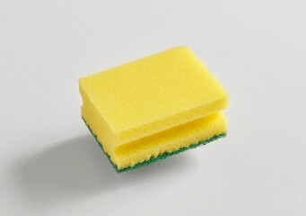 Kitchen dish sponge yellow and green isolated white background.