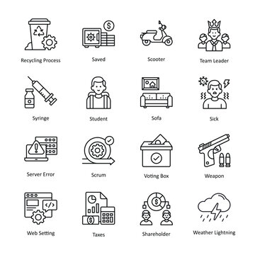 Miscellaneous vector outline icon style illustration. EPS 10 File Set 5