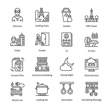 Miscellaneous vector outline icon style illustration. EPS 10 File Set 3