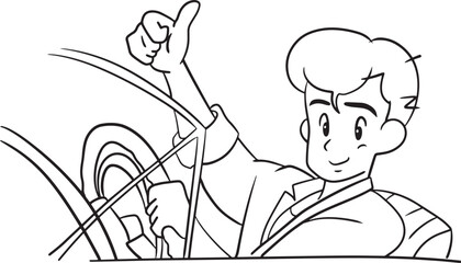 Fototapeta na wymiar Man drive car cartoon doodle kawaii anime coloring page cute