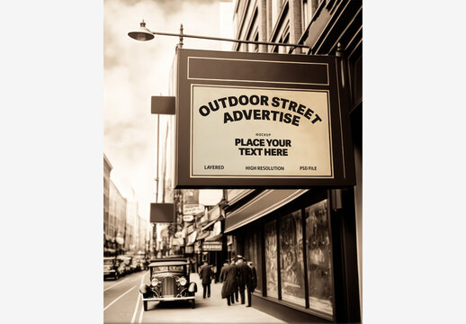 A Sign Billboard Mockup On The Old City Busy Street With People And A Car Behind It Generative AI