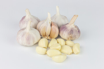 Garlic and garlic cloves on a white background. Clipping path