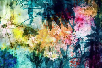 Plant and flower, Grunge style beautiful colorful abstract art (Ai generated)