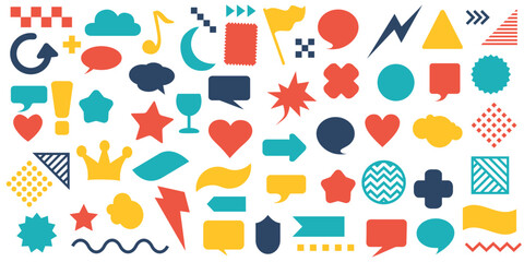 Set of shapes Colorful Vector. Isolated on white background. Collection in modern simple flat design