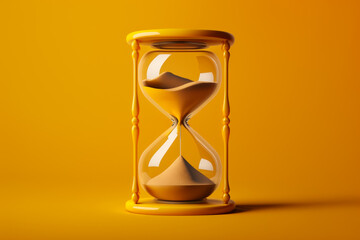 An hourglass on an orange background. Generative AI. - obrazy, fototapety, plakaty