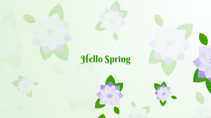 Beautiful soft green spring landscape with flowers in flat style
