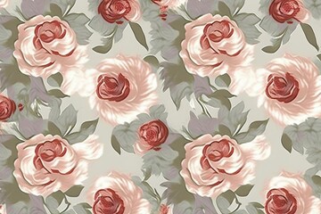 Pattern roses in shades, red pink background (Ai generated)