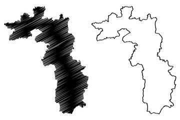 Malvern Hills Non-metropolitan district (United Kingdom of Great Britain and Northern Ireland, ceremonial county Worcestershire or Worcs, England) map vector illustration, scribble sketch map