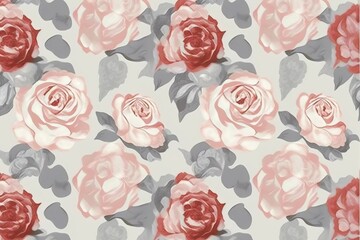 Pattern roses in shades, red pink background (Ai generated)