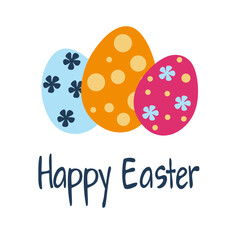Happy Easter design template. Vector illustration with easter eggs and text.