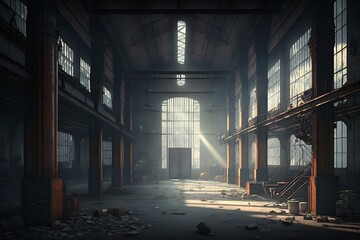 illustration, empty factory interior, ai generative