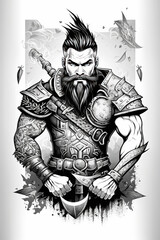 Obraz premium A colouring book page: Viking warrior, Norse mythology, Vikings created with Generative AI technology