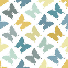 Endlosmuster Schmetterlinge Senfgelb Petrol Grau