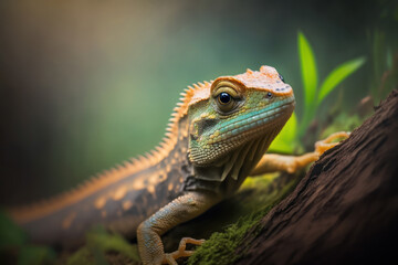 Fototapeta premium green lizard on a tree, Generative AI
