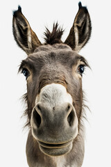 Portrait of a donkey on white. Generative Ai. 