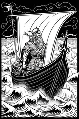 A colouring book page: Viking warrior, Norse mythology, Vikings created with Generative AI technology