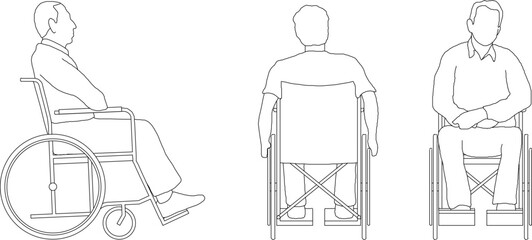 Sketch vector illustration of a disabled person riding in a wheelchair