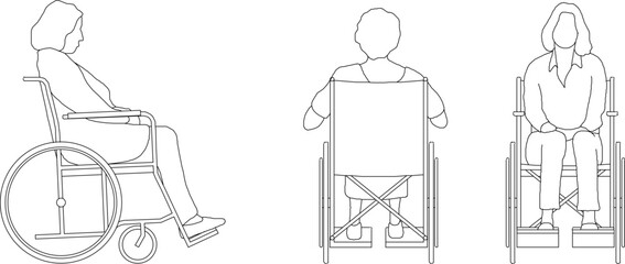 Sketch vector illustration of a disabled person riding in a wheelchair