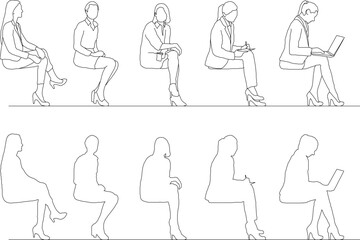 Vector illustration sketch of ideal size people sitting on bench and vehicle