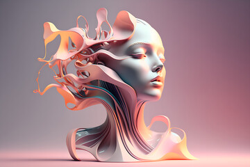 Abstract Sculpture of a female head, generative AI