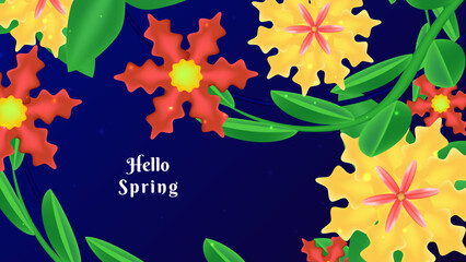 Dark blue spring floral background. Spring wallpaper paper style.