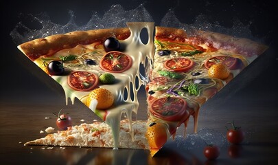 Fototapeta na wymiar a slice of pizza with a lot of toppings on it. generative ai