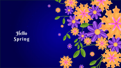 Gradient blue spring floral background template