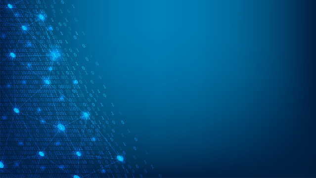 Illustration of computer network with binary data. Vector technology background