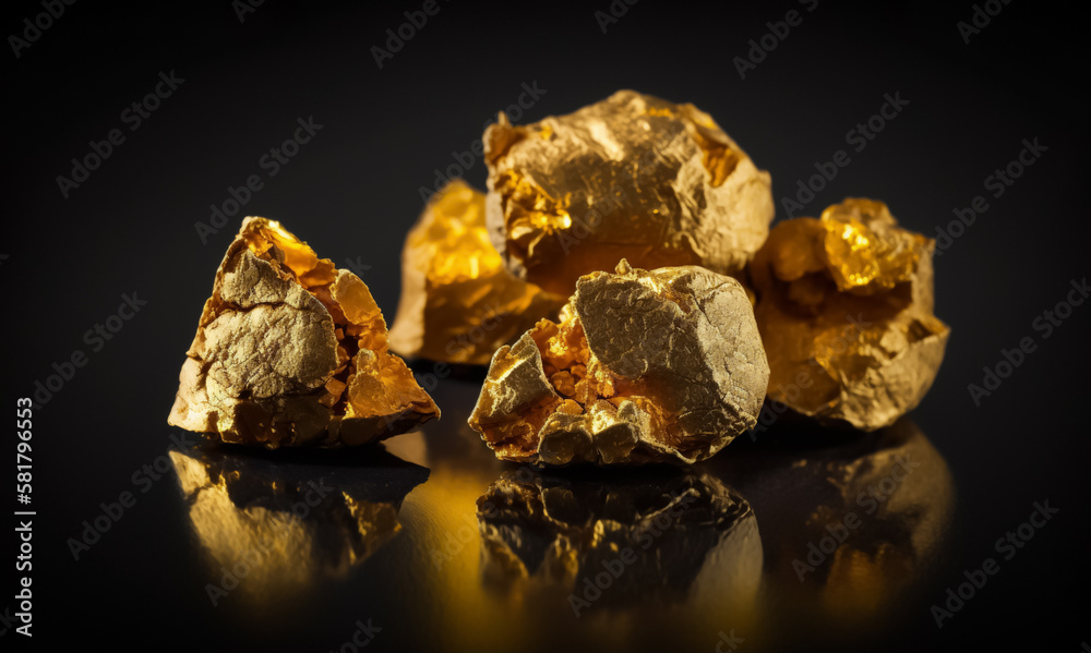 Wall mural gold nugget, large and with a rough rocky look. concept of gold mining and prospecting. illustrative