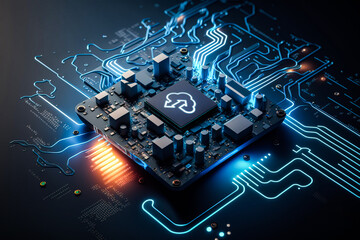 Cloud computing technolog, cloud storage 3D render illustration, Generative AI