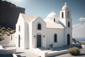 Obraz premium Charming Greek village on a sunny summer day, generative ai
