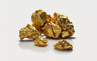 Gold Nugget, large and with a rough rocky look. Concept of Gold mining and prospecting. Isolated on white background. Illustrative Generative AI.