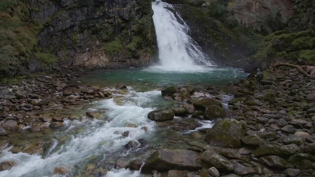 Video footage from waterfalls in Italy. Waterfall Cascate di Riva. Waterfalls in the Dolomites. 