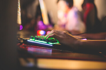Cyber sport e-sports tournament, team of professional gamers, gamer's hands on mouse and keyboard,...