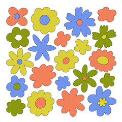 Floral elements isolated on white background. Groove style. Beautiful flowers can be used as creating card, invitation card for wedding, birthday and other holiday.