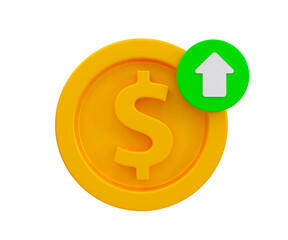 3d minimal business growing. soaring finances. stock up. Strengthening currency. dollar coin with an arrow up. 3d illustration.