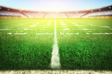 American football field is deserted. laud a victory or touchdown. look at the grass. a little background blur. Generative AI