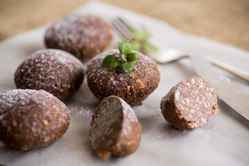 chocolate sweet cakes from mashed biscuits with additives