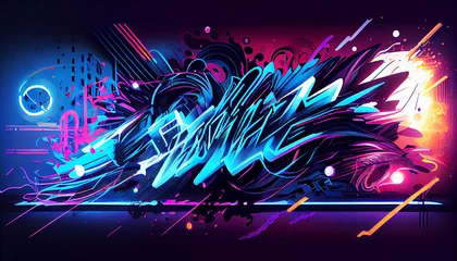  new neon cyberpunk wall art graffiti concept background, Generative AI © ABUATOP