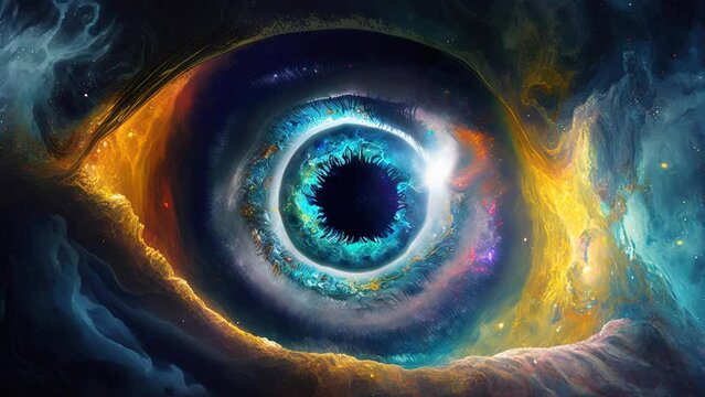 Eye of Providence in Cosmic Space Illuminati Abstract concept Deep Cosmos, Psychedelic Universe Spiral Galaxy Nebula, Looped Background Animation