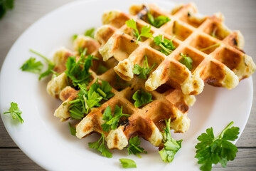 fried Belgian vegetable waffles with spices and herbs