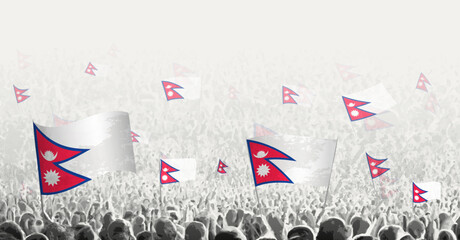 Abstract crowd with flag of Nepal. Peoples protest, revolution, strike and demonstration with flag of Nepal.