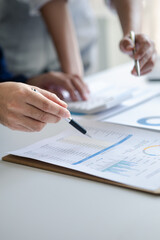 Groups of people joining in discussions, business meetings, startup company sales team meetings, brainstorming and summary of company performance. Business strategy management concept.