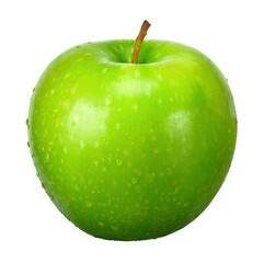 Fresh green apple and water drop isolated on transparent background, PNG image