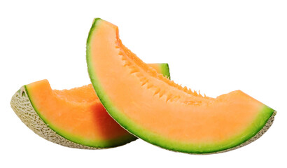 Slice melon orange color inside isolated on transparent background, PNG image