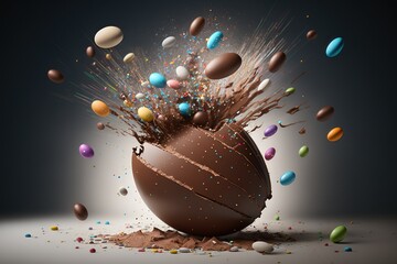 Chocolate easter egg broken as digital illustration (Generative AI)