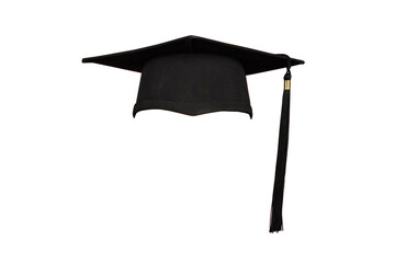 Photo of a black college graduation cap isolated on transparent background - obrazy, fototapety, plakaty
