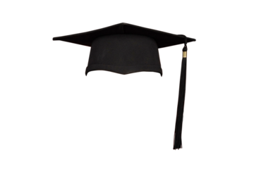 Photo of a black college graduation cap isolated on white transparent background, class of 2025, png file