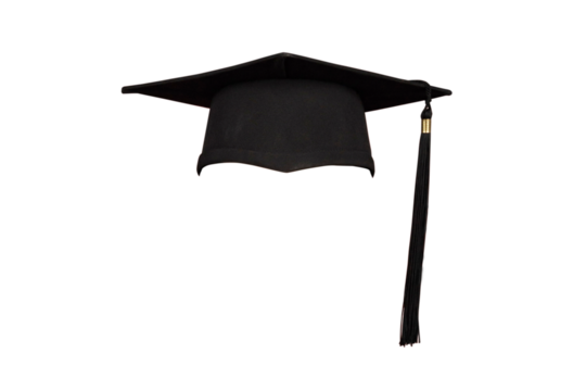 Photo of a black college graduation cap isolated on white transparent background, class of 2025, png file